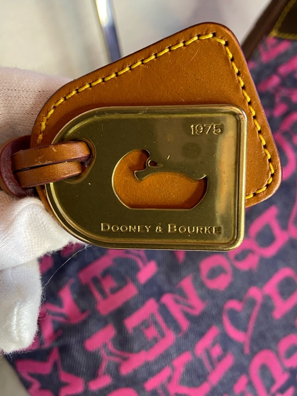 Dooney & Bourke Pink and Blue Logo Canvas Shoulder Bag - Picture 2 of 13